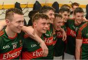 April 2016; Mayo players celebrate in the dressing room after the game. EirGrid GAA Football Under 21 All-Ireland Championship Final, Cork v Mayo. Cusack Park, Ennis, Co. Clare. Picture credit: Piaras Ó Mídheach / SPORTSFILE
