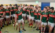April 2016; Mayo captain Stephen Coen speaks with his team-mates in the dressing room after the game. EirGrid GAA Football Under 21 All-Ireland Championship Final, Cork v Mayo. Cusack Park, Ennis, Co. Clare. Picture credit: Piaras Ó Mídheach / SPORTSFILE