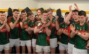 April 2016; Mayo's Stephen Coen and his team-mates celebrate with the cup in the dressing room after the game. EirGrid GAA Football Under 21 All-Ireland Championship Final, Cork v Mayo. Cusack Park, Ennis, Co. Clare. Picture credit: Piaras Ó Mídheach / SPORTSFILE