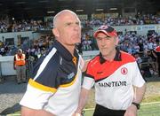 23 May 2010; Antrim manager Liam Bradley, left, is commiserated by Tyrone manager Mickey Harte after the game. Ulster GAA Football Senior Championship Quarter-Final, Antrim v Tyrone, Casement Park, Belfast, Co. Antrim. Picture credit: Oliver McVeigh / SPORTSFILE