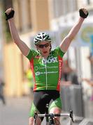 25 May 2010; David O'Loughlin, An Post Sean Kelly team, celebrates while approaching the line, to win the third stage. FBD Insurance Ras, Stage 3, Carrick-on-Shannon - Oughterard. Picture credit: Stephen McCarthy / SPORTSFILE