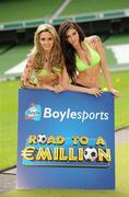 26 May 2010; Top Irish models Nadia Forde and Georgia Salpa were on hand to launch Boylesports’ Road to a Million campaign for the World Cup. Boylesports is giving soccer fans the chance to win €1 million by asking them to predict the road to the World Cup final this summer. For more information please log on to www.boylesports.com. Aviva Stadium, Lansdowne Road, Dublin. Picture credit: Oliver McVeigh / SPORTSFILE