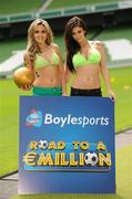 26 May 2010; Top Irish models Nadia Forde and Georgia Salpa were on hand to launch Boylesports’ Road to a Million campaign for the World Cup. Boylesports is giving soccer fans the chance to win €1 million by asking them to predict the road to the World Cup final this summer. For more information please log on to www.boylesports.com. Aviva Stadium, Lansdowne Road, Dublin. Picture credit: Oliver McVeigh / SPORTSFILE