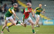 1 May 2016; Alan Corcoran, Carlow, in action against John Egan, Kerry. Leinster GAA Hurling Championship Qualifier, Round 1, Kerry v Carlow, Austin Stack Park, Tralee, Co. Kerry. Picture credit: Matt Browne / SPORTSFILE