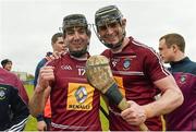 1 May 2016; Alan McGrath, left, and Aaron Craig, Westmeath, celebrate after the game. Leinster GAA Hurling Championship Qualifier, Round 1, Westmeath v Offaly, TEG Cusack Park, Mullingar, Co. Westmeath. Photo by Sportsfile
