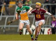 1 May 2016; Kevin Connolly, Offaly, in action against Shane Power, Westmeath. Leinster GAA Hurling Championship Qualifier, Round 1, Westmeath v Offaly, TEG Cusack Park, Mullingar, Co. Westmeath. Photo by Sportsfile