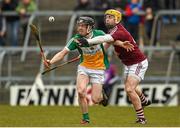 1 May 2016; Kevin Connolly, Offaly, in action against Shane Power, Westmeath. Leinster GAA Hurling Championship Qualifier, Round 1, Westmeath v Offaly, TEG Cusack Park, Mullingar, Co. Westmeath. Photo by Sportsfile