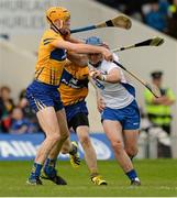 1 May 2016; Patrick Curran, Waterford, in action against Cian Dillon and Oisín O'Brien, behind, Clare. Allianz Hurling League Division 1 Final, Clare v Waterford. Semple Stadium, Thurles, Co. Tipperary. Picture credit: Piaras Ó Mídheach / SPORTSFILE