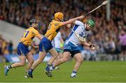 1 May 2016; Tom Devine, Waterford, in action against Cian Dillon, centre, and Colin Ryan, Clare. Allianz Hurling League Division 1 Final, Clare v Waterford. Semple Stadium, Thurles, Co. Tipperary. Picture credit: Piaras Ó Mídheach / SPORTSFILE