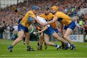 1 May 2016; Tommy Ryan, Waterford, in action against Clare's, from left, Pádraic Collins, David Reidy and Cian Dillon. Allianz Hurling League Division 1 Final, Clare v Waterford. Semple Stadium, Thurles, Co. Tipperary. Picture credit: Piaras Ó Mídheach / SPORTSFILE