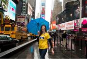 1 May 2016; Pauline May, from Boyle, Co. Roscommon, but now living in New York, in Times Square before the game. Connacht GAA Senior Football Championship, Round 1, New York v Roscommon, Gaelic Park, New York, USA. Picture credit: Dáire Brennan / SPORTSFILE