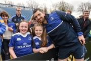 2 May 2016; Leinster's Rob Kearney meets supporters Ella Murphy, from Sandymount, Dublin, left, and Carla Woods, from Docklands, Dublin, both aged 10, following an open session training at the RDS, Ballsbridge, Dublin. Picture credit: Stephen McCarthy / SPORTSFILE