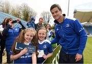 2 May 2016; Leinster's Jonathan Sexton meets supporters Ella Murphy, from Sandymount, Dublin, left, and Karla Woods, from Docklands, Dublin, both aged 10, following an open session training at the RDS, Ballsbridge, Dublin. Picture credit: Stephen McCarthy / SPORTSFILE