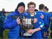 2 May 2016; Nenagh captain Jack Dunne lifts the cup, along with his father Paddy Dunne, after victory over Wilton United. FAI Umbro U17 Cup Final, Nenagh v Wilton United. Janesboro FC, Janesboro, Limerick. Picture credit: Diarmuid Greene / SPORTSFILE