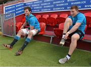 3 May 2016; Munster's Sean O'Connor and Andrew Conway put on their boots before squad training. Munster Rugby Squad Training. Thomond Park, Limerick. Picture credit: Diarmuid Greene / SPORTSFILE