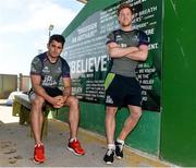 3 May 2016; Connacht's Tiernan O'Halloran, left, and Kieran Marmion, following a press conference. Both players will make their 100th cap against Glasgow Warriors. Connacht Rugby Press Conference. Sportsground, Galway.  Picture credit: David Maher / SPORTSFILE