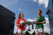 3 May 2016; Orlagh Farmer, Cork, and Sarah Tierney, Mayo, at the Lidl Ladies Football National League Division 1 & 2 Media Day. Parnell Park, Dublin.  Photo by Sportsfile