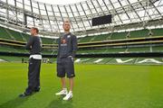 27 May 2010; Republic of Ireland captain Robbie Keane and Damien Duff during the squad's first visit to the new Aviva Stadium. Aviva Stadium, Lansdowne Road, Dublin. Picture credit: David Maher / SPORTSFILE
