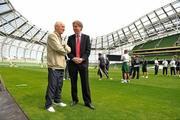 27 May 2010; Republic of Ireland manager Giovanni Trapattoni with FAI Chief Executive John Delaney during the squad's first visit to the new Aviva Stadium. Aviva Stadium, Lansdowne Road, Dublin. Picture credit: David Maher / SPORTSFILE