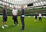 27 May 2010; Republic of Ireland players, Robbie Keane, John O'Shea and Damien Duff during the squad's first visit to the new Aviva Stadium. Aviva Stadium, Lansdowne Road, Dublin. Picture credit: David Maher / SPORTSFILE