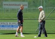 27 May 2010; Republic of Ireland manager Giovanni Trapattoni in conversation with Liam Lawrence during squad training ahead of their International Friendly against Algeria on Friday night. Gannon Park, Malahide, Dublin. Picture credit: Brian Lawless / SPORTSFILE