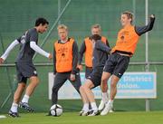 27 May 2010; Republic of Ireland players, from left, Stephen Kelly, Damien Duff, Keith Andrews, and Kevin Doyle, during squad training ahead of their International Friendly against Algeria on Friday night. Gannon Park, Malahide, Dublin. Picture credit: Brian Lawless / SPORTSFILE