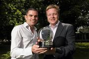 28 May 2010; There was great energy between RTE Sports commentator, Darragh Maloney, right, and Irish boxing hero, Bernard Dunne, as they stepped into the ring ahead of the ESB Irish Hockey Awards, which are taking place in Dublin tonight, Saturday 29th May. RTE, Donnybrook, Dublin, Photo by Sportsfile