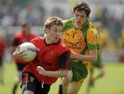30 May 2010; Shea McCartan, Down, in action against Jamie Gallagher, Donegal. ESB Ulster GAA Football Minor Championship Quarter-Final, Donegal v Down, Mac Cumhail Park, Ballybofey, Co. Donegal. Picture credit: Oliver McVeigh / SPORTSFILE