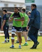 3 May 2016; Connacht's Bundee Aki and head coach Pat Lam during squad training. Connacht Rugby Squad Training. Sportsground, Galway. Picture credit: David Maher / SPORTSFILE