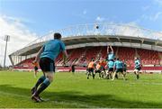 3 May 2016; Munster's Mike Sherry throws into a lineout between Sean O'Connor and Billy Holland during squad training. Munster Rugby Squad Training. Thomond Park, Limerick. Picture credit: Diarmuid Greene / SPORTSFILE