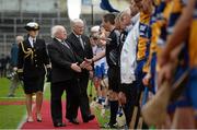 1 May 2016; President of Ireland Michael D Higgins meets with referee Brian Gavin before the game. Allianz Hurling League Division 1 Final, Clare v Waterford. Semple Stadium, Thurles, Co. Tipperary. Picture credit: Piaras Ó Mídheach / SPORTSFILE