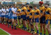 1 May 2016; Waterford captain Kevin Moran leads his team in the respect handshake with Clare players before the game. Allianz Hurling League Division 1 Final, Clare v Waterford. Semple Stadium, Thurles, Co. Tipperary. Picture credit: Piaras Ó Mídheach / SPORTSFILE