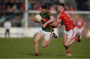 30 April 2016; Diarmuid O'Connor, Mayo, in action against Kevin Flahive, Cork. EirGrid GAA Football Under 21 All-Ireland Championship Final, Cork v Mayo. Cusack Park, Ennis, Co. Clare. Picture credit: Piaras Ó Mídheach / SPORTSFILE