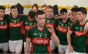 30 April 2016; Mayo captain Stephen Coen speaks with his team-mates in the dressing room after the game. EirGrid GAA Football Under 21 All-Ireland Championship Final, Cork v Mayo. Cusack Park, Ennis, Co. Clare. Picture credit: Piaras Ó Mídheach / SPORTSFILE