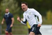 4 May 2016; Joseph Dillon celebrates after Christopher Kenny, Republic of Ireland, scored their side's first goal. Defence Forces European Championships Qualifier, Republic of Ireland v France. Mervue Park, Galway. Picture credit: Diarmuid Greene / SPORTSFILE