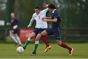 4 May 2016; Ricki Fox, Republic of Ireland, in action against Jonathan Moatti, France. Defence Forces European Championships Qualifier, Republic of Ireland v France. Mervue Park, Galway. Picture credit: Diarmuid Greene / SPORTSFILE