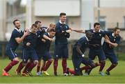 4 May 2016; France players react after Abdellah Asbabou scored the winning penalty in the penalty shootout to victory over Republic of Ireland. Defence Forces European Championships Qualifier, Republic of Ireland v France. Mervue Park, Galway. Picture credit: Diarmuid Greene / SPORTSFILE