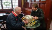 4 May 2016; Aviva's FAI Junior Cup ambassador Kevin Kilbane with Pike Rovers oldest supporter Joseph Junior Joyce, 82 years, in Jerry's O'Dea's pub during AVIVA's Junior Cup Community Day ahead of the FAI Junior Cup Final on the 14th May at Aviva Stadium. Aviva's FAI Junior Cup Ambassador, Kevin Kilbane, was joined by Irish band Na Fianna as he visited the communities of both Finalists, Pike Rovers in Limerick and Sheriff YC in north inner city Dublin today #RoadToAviva  Picture credit: Piaras Ó Mídheach / SPORTSFILE