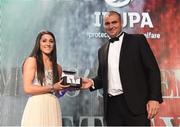 4 May 2016; Amee-Leigh Murphy Crowe is presented with the Women's Sevens Player of the Year award by Omar Hassanein, CEO, IRUPA. Hilton by Double Tree, Ballsbridge, Dublin. Picture credit: Ramsey Cardy / SPORTSFILE