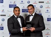 4 May 2016; Connacht head coach Pat Lam, right, and Connacht's Bundee Aki after winning the Powerscourt Hotel Resort & Spa Moment of the Year award. Hilton by Double Tree, Ballsbridge, Dublin. Picture credit: Matt Browne / SPORTSFILE