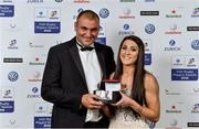 4 May 2016; Amee-Leigh Murphy Crowe is presented with the Women's Sevens Player of the Year award by Omar Hassanein, CEO, IRUPA, at the Zurich IRUPA Rugby Player Awards 2016. Hilton by Double Tree, Dublin. Picture credit: Matt Browne / SPORTSFILE