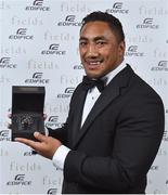 4 May 2016; Connacht's Bundee Aki with the Powerscourt Hotel Resort & Spa Rugby Moment of the Year Award at the Zurich IRUPA Rugby Player Awards 2016. Hilton by Double Tree, Dublin. Picture credit: Matt Browne / SPORTSFILE