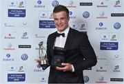 4 May 2016; Josh Van Der Flier with his Nevin Spence Young Player OF The Year 2016 Trophy at the Zurich IRUPA Rugby Player Awards 2016. Hilton by Double Tree, Dublin. Picture credit: Matt Browne / SPORTSFILE