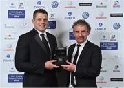 4 May 2016; Munster and Ireland's CJ Stander is presented with the Irish Times Supporters Player of the Year 2016 Award by Gerry Thornley, Irish Times Rugby Correspondent, at the Zurich IRUPA Rugby Player Awards 2016. Hilton by Double Tree, Dublin. Picture credit: Matt Browne / SPORTSFILE