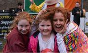 4 May 2016; Sheriff YC supporters Cassie Ivers, left, and Chloe Rooney, both aged 8, with entertainer Pebbles during AVIVA's Junior Cup Community Day in Sheriff YC clubhouse ahead of the FAI Junior Cup Final on the 14th May at Aviva Stadium. Aviva's FAI Junior Cup Ambassador, Kevin Kilbane, was joined by Irish band Na Fianna as he visited the communities of both Finalists, Pike Rovers in Limerick and Sheriff YC in north inner city Dublin today #RoadToAviva  Picture credit: Piaras Ó Mídheach / SPORTSFILE