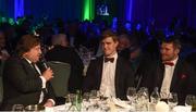 4 May 2016; Former Leinster and Ireland hooker Shane Byrne interviews Ulster's Andrew Trimble, centre, and Peter O'Mahony at the Zurich IRUPA Rugby Player Awards is x. Hilton by Double Tree, Ballsbridge, Dublin. Picture credit: Ramsey Cardy / SPORTSFILE