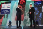 4 May 2016; CJ Stander is interviewed by Liam Toland after winning the Irish Times Supporters Player of the Year 2016 Award at the Zurich IRUPA Rugby Player Awards. Hilton by Double Tree, Ballsbridge, Dublin. Picture credit: Ramsey Cardy / SPORTSFILE