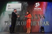 4 May 2016; Sene Naoupu is interviewed by Liam Toland after winning the BNY Mellon Women's 15's Player of the Year Award at the Zurich IRUPA Rugby Player Awards. Hilton by Double Tree, Ballsbridge, Dublin. Picture credit: Ramsey Cardy / SPORTSFILE