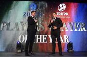 4 May 2016; CJ Stander is interviewed by Liam Toland after winning the Zurich IRUPA Players' Player of the Year at the Zurich IRUPA Rugby Player Awards. Hilton by Double Tree, Ballsbridge, Dublin. Picture credit: Ramsey Cardy / SPORTSFILE