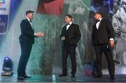 4 May 2016; Connacht head coach Pat Lam, centre, and Bundee Aki, right, are interviewed by MC Liam Toland at the Zurich IRUPA Rugby Player Awards. Hilton by Double Tree, Ballsbridge, Dublin. Picture credit: Ramsey Cardy / SPORTSFILE